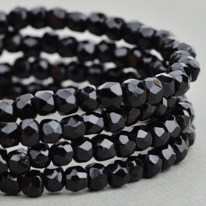 Fire Polish - 3x2mm - Faceted Rondelle - Jet (50)