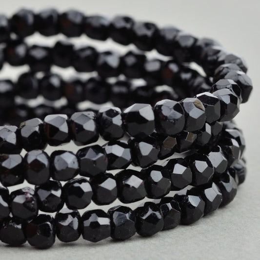 Fire Polish - 3x2mm - Faceted Rondelle - Jet (50)