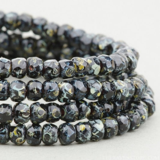 Fire Polish - 3x2mm - Faceted Rondelle - Jet Picasso (50)