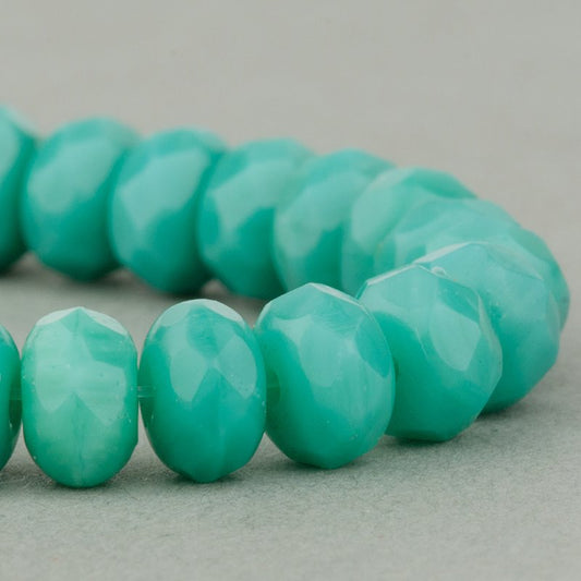 Fire Polish - 5x3mm - Faceted Donut Rondelle - Green Turquoise (30)