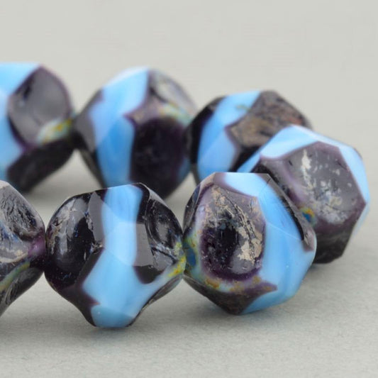 Fire Polish Beads Central Cut - Jet Sky Blue (15)