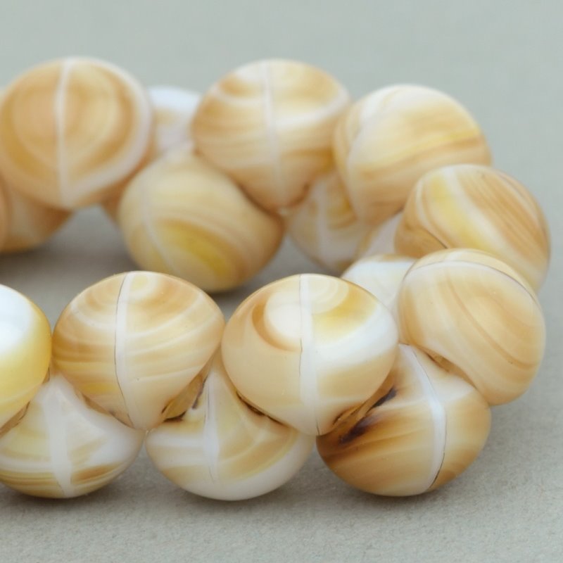 Glass Drops - 9mm Mushroom Button Drops - Light Caramel Swirl (strand 30)