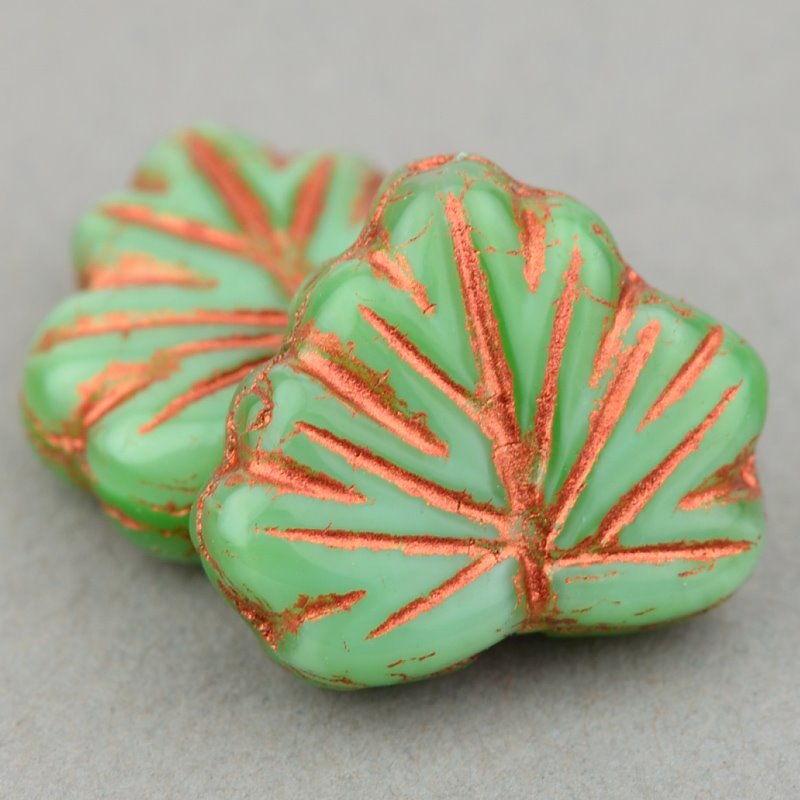 Glass Bead Vine Leaf - 11x13mm - Green Silk/Copper Wash (20)