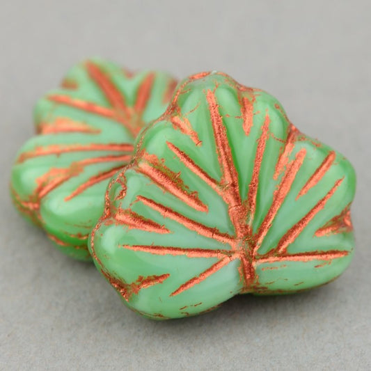 Glass Bead Vine Leaf - 11x13mm - Green Silk/Copper Wash (20)