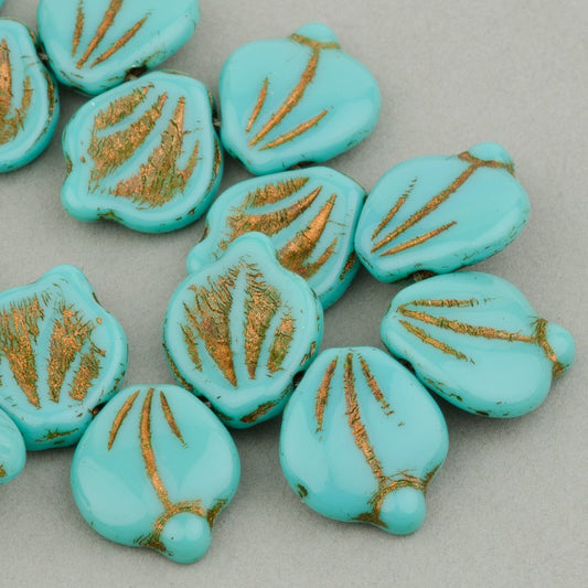 Glass Bead Crab Apple Leaves - Turquoise Bronze Wash (20)
