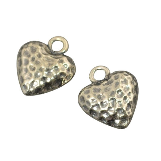 Sterling Charm   17mm Pitted Heart Each