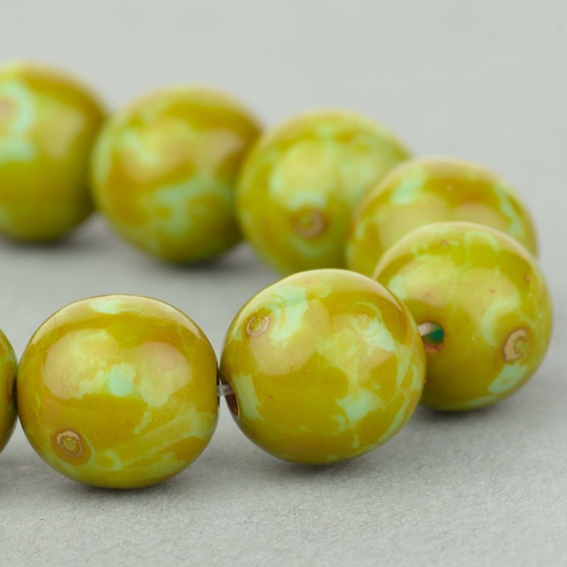 Glass Beads Round - 8mm - Mint Picasso (25)