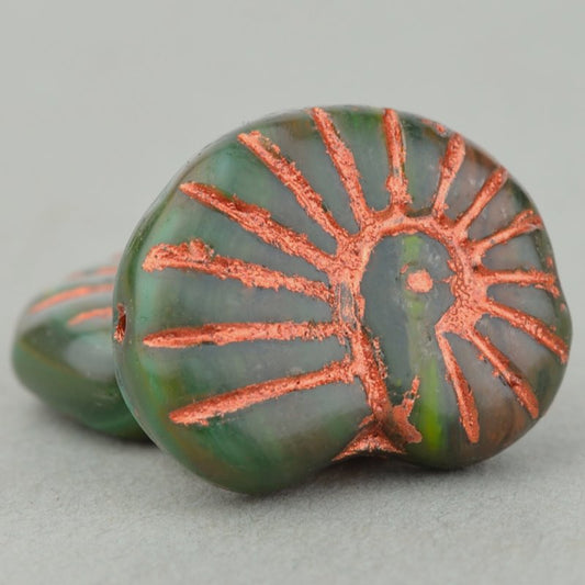 Glass Bead Nautilus Shell - Green Mix Copper Wash (10)