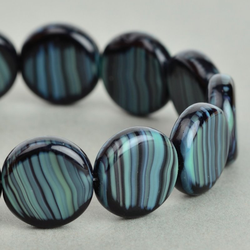 Czech Glass -  Coin - Aqua Tiger (15)