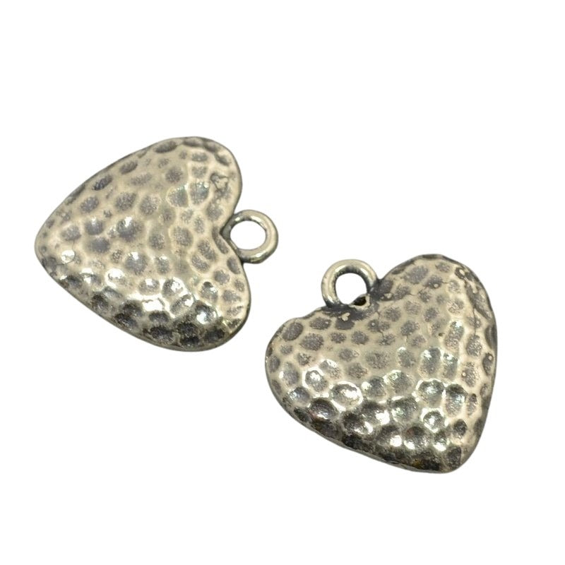 Sterling Charm   20mm Pitted Heart Each