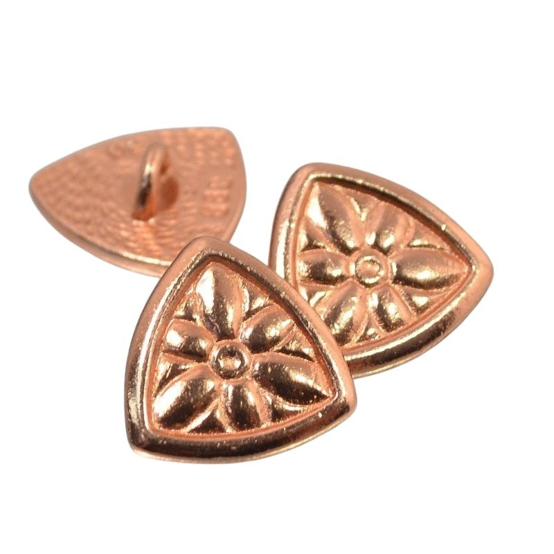 Metal Buttons -  Flower Shield - Bright Copper