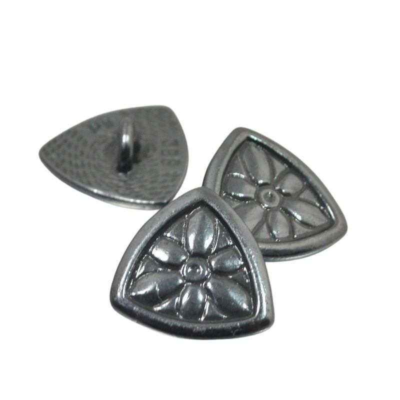 Metal Buttons -  Flower Shield - Gunmetal