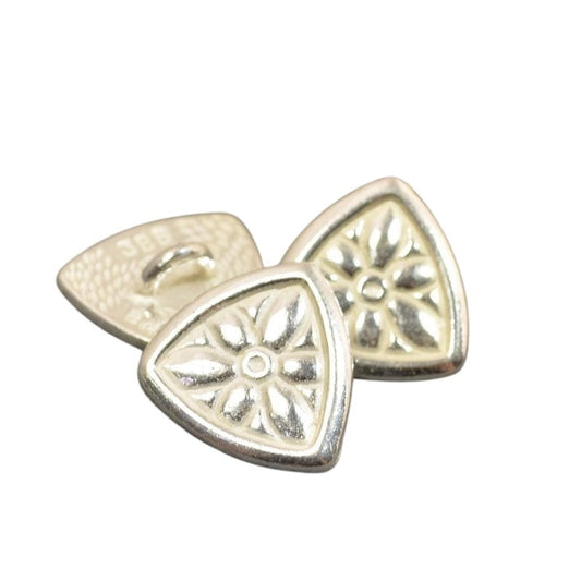 Metal Buttons -  Flower Shield - Bright Silver