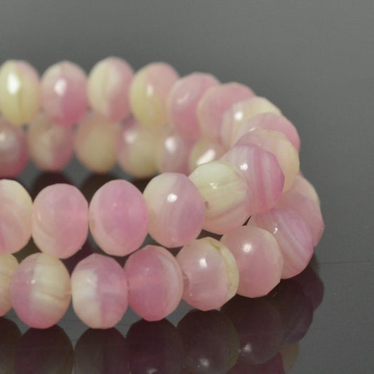 Fire Polish - 7x5mm - Faceted Donut Rondelle - French Vanilla Rose (strand 25)