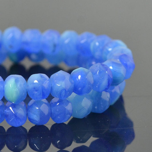 Fire Polish - 5x3mm - Faceted Donut Rondelle - Sapphire Silk (Strand 30)