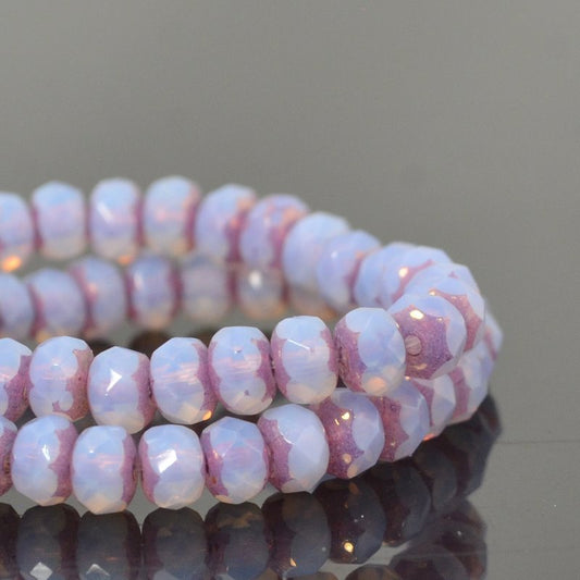 Fire Polish - 5x3mm - Faceted Donut Rondelle - Plum Opal (Strand 30)