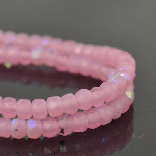 Fire Polish - 3x2mm - Faceted Donut Rondelle - Matte Rose AB (Strand 50)