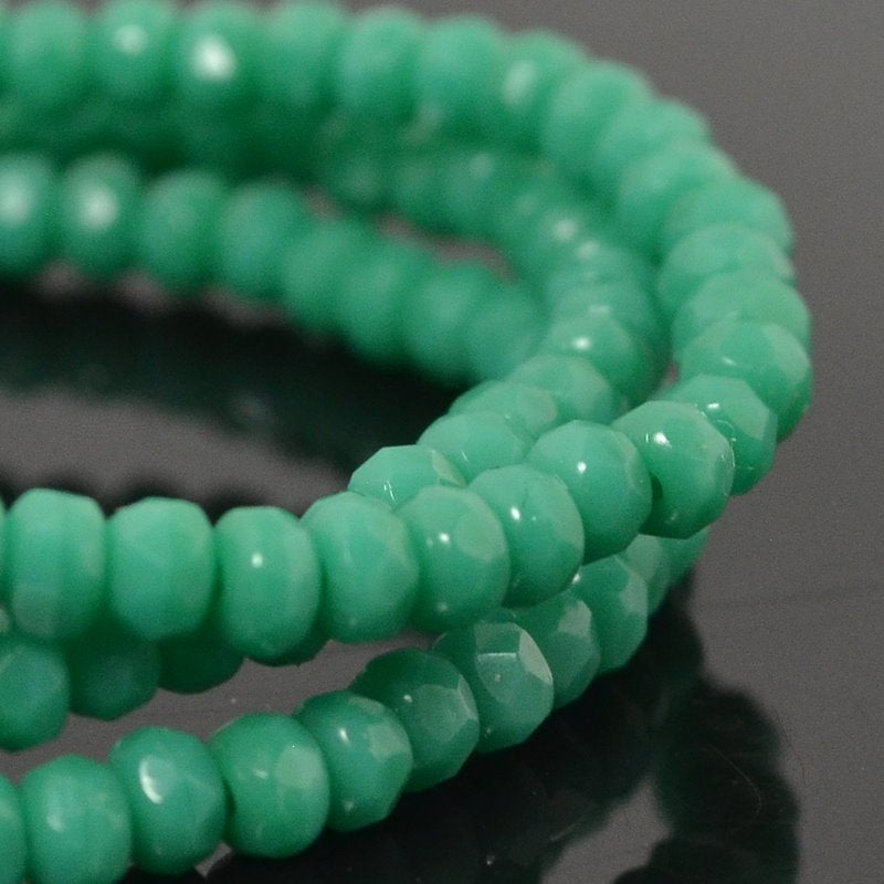 Fire Polish - 3x2mm - Faceted Donut Rondelle - Green Turquoise (Strand 50)