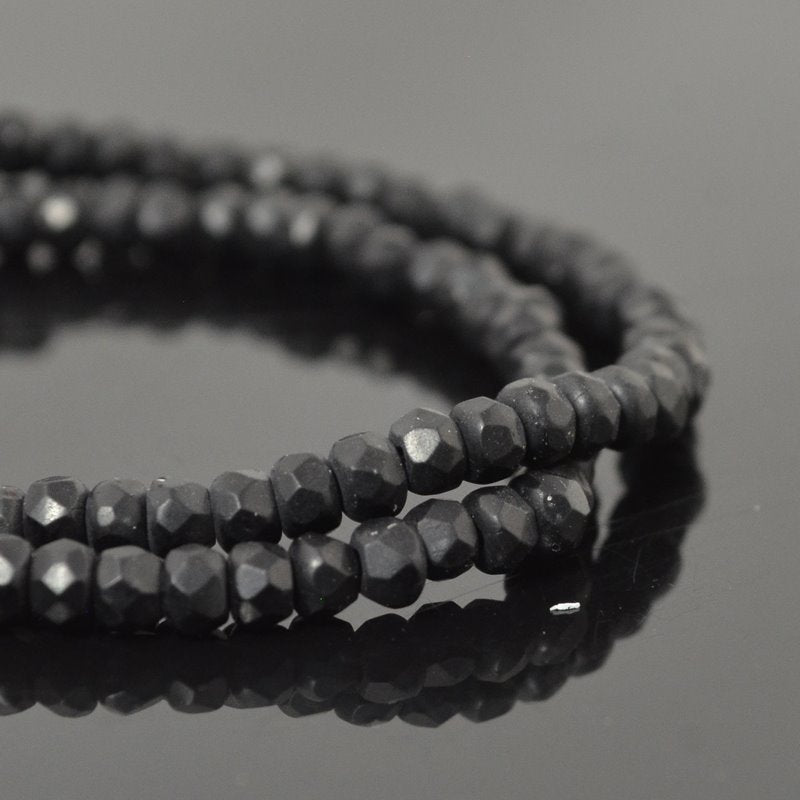 Fire Polish - 3x2mm - Faceted Donut Rondelle - Charcoal (Strand)