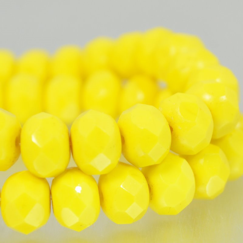Fire Polish - 9x6mm - Faceted Donut Rondelle - Bright Lemon (25)