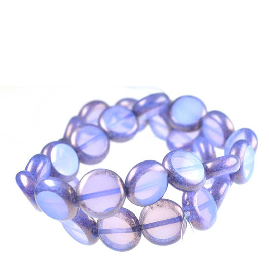 Glass Beads - 10mm Flat Round - Plum Opal Purple Gold Lustre (Strand 15)