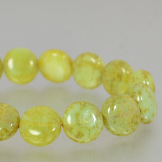 Czech Glass - 10mm Puff Coin - Chardonnay (Strand 15)