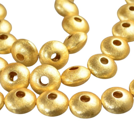 Metal Bead - Dual Hole - Brushed Donut - Bright Gold Plated