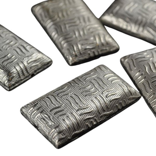 Metal Bead - Wavy Gravy Rectangle - Bright Silver (3)