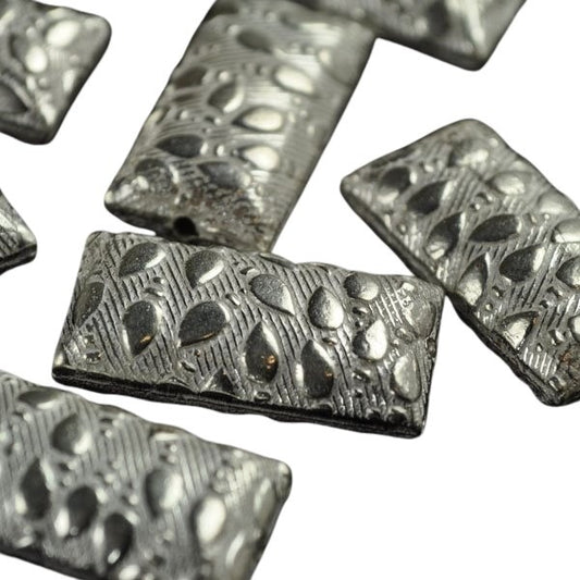 Metal Bead - Lizard Skin Rectangle - Bright Silver