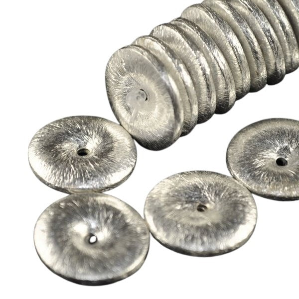 Metal Bead - 15mm - Center Hole Lentil - Brushed Silver (5)
