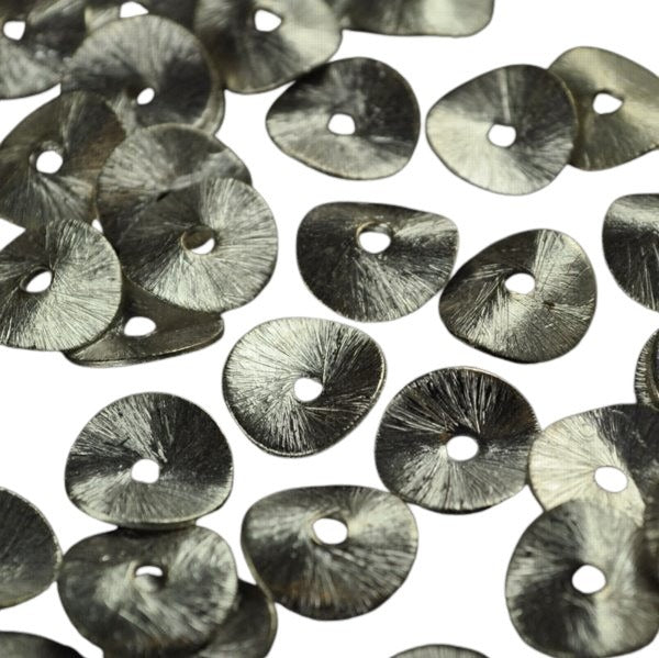Metal Bead - 10mm - Folded Disk - Brushed Silver (10)
