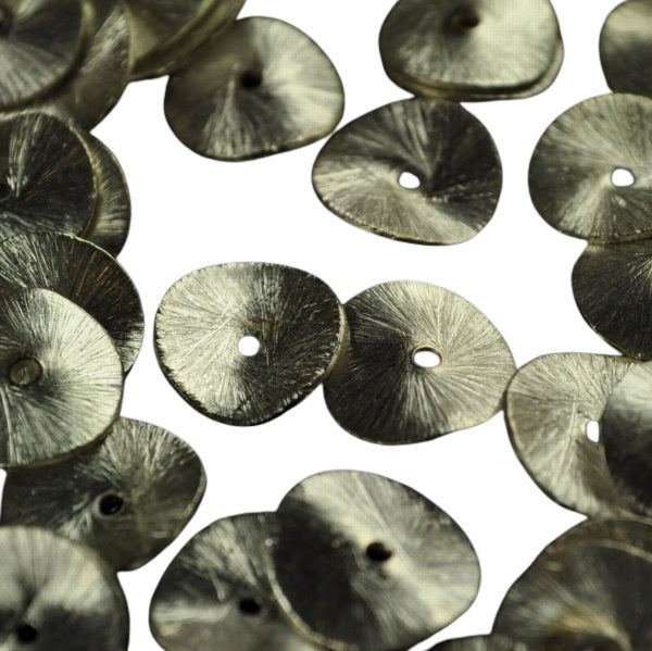 Metal Bead - 13mm - Folded Disk - Brushed Silver (6)