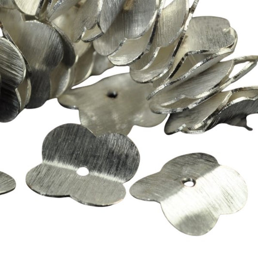Metal Bead - Bent Flower - Brushed Silver (10)