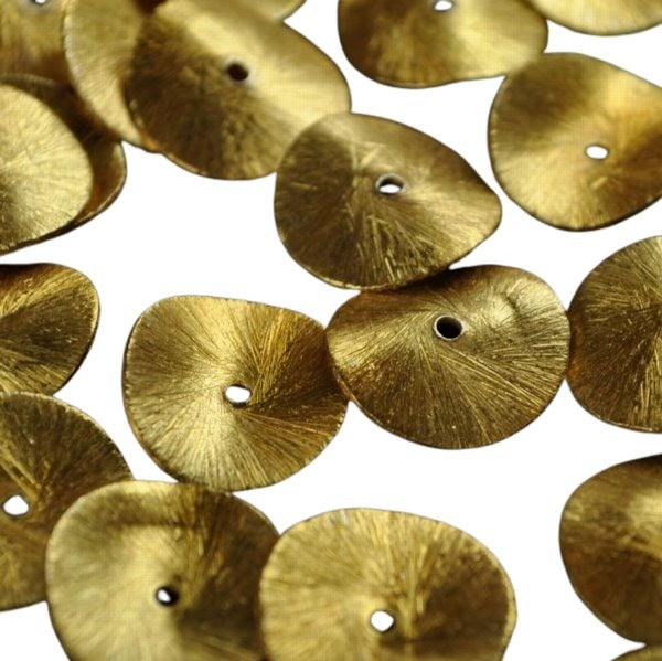 Metal Bead - 14mm - Folded Disk - Brushed Gold (5)