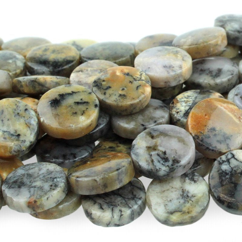 Black Moss Opal   12mm Coin 8in