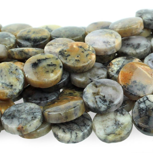 Black Moss Opal   12mm Coin 8in