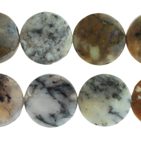 Black Moss Opal   12mm Coin 8in