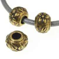 Metal Bead - Big Hole -  Fat Daisy - Antiqued Brass