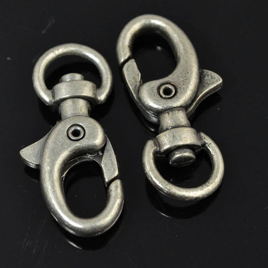 Lobster Clasp - 30mm with Swivel - Antiqued Silver