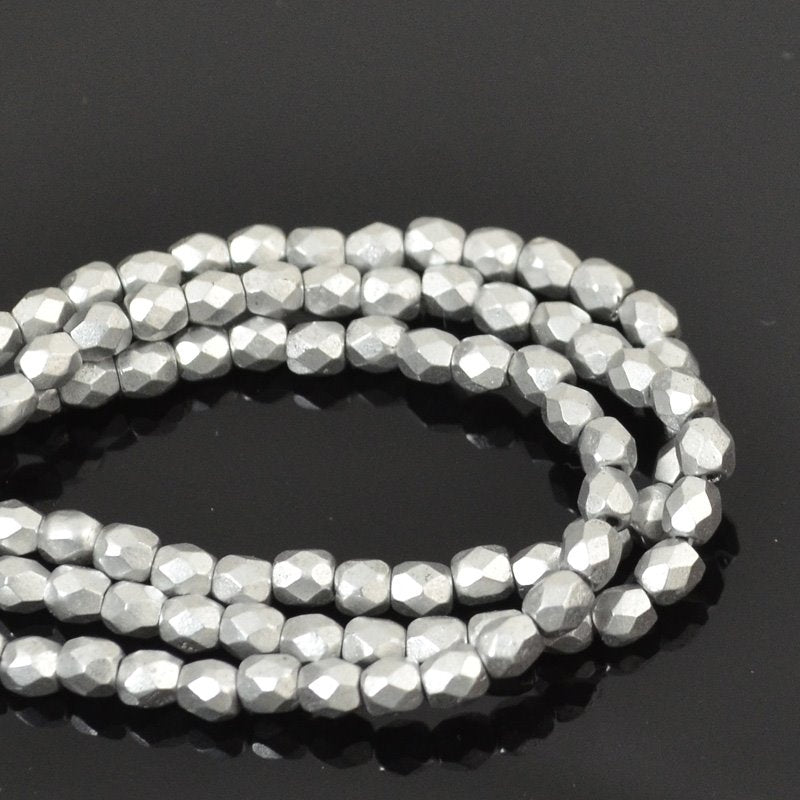Fire Polish Faceted Round - 3mm - Aluminum Silver (50)