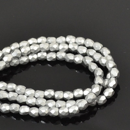 Fire Polish Faceted Round - 3mm - Aluminum Silver (50)
