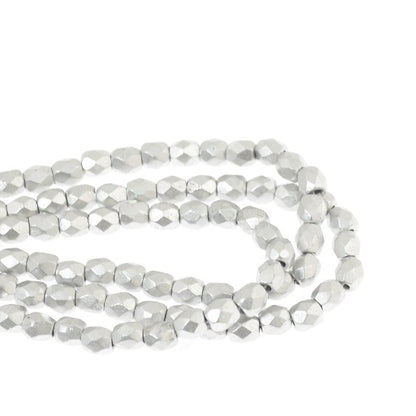 Fire Polish Faceted Round - 3mm - Aluminum Silver (50)