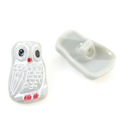 Czech Glass Button - 12 mm Startled Owl - Great Grey