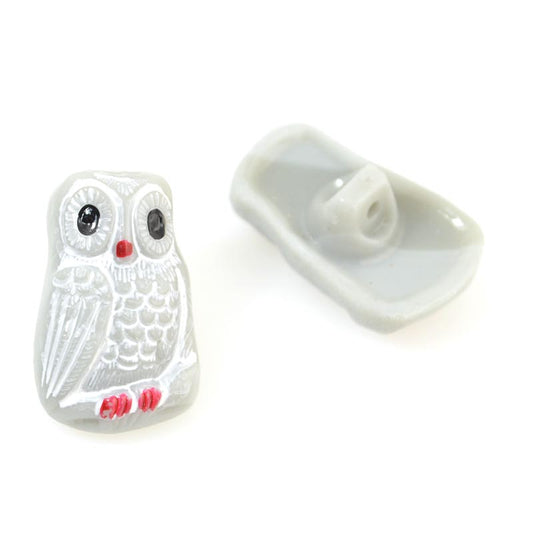 Czech Glass Button - 12 mm Startled Owl - Great Grey