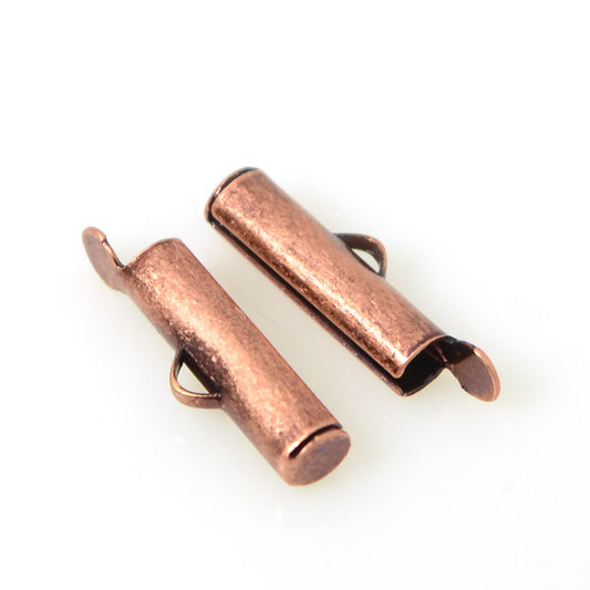 Slide End Tube - 16mm ID 3mm - Antiqued Copper (Pair)