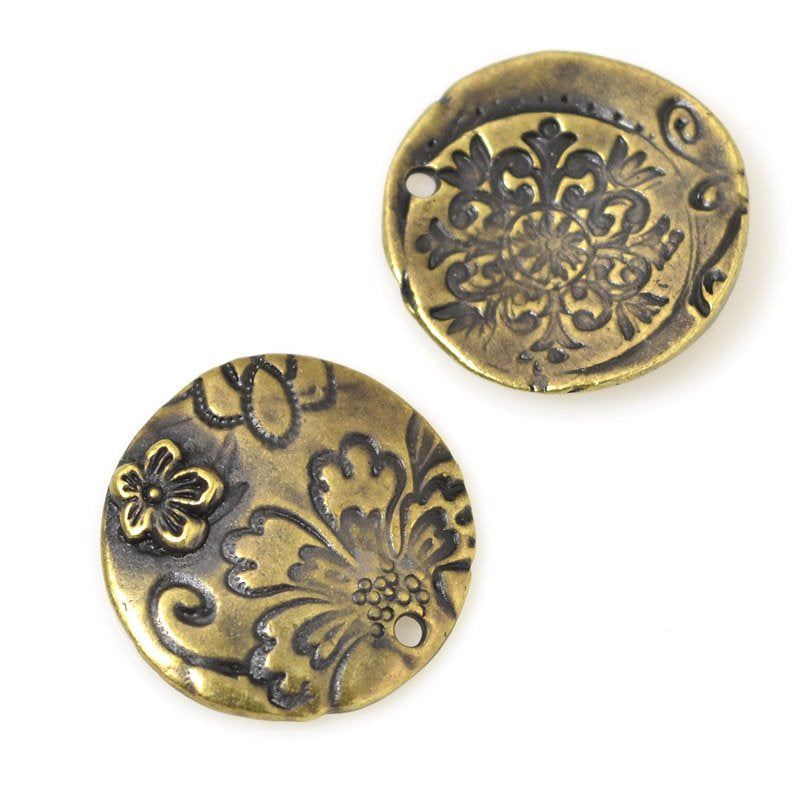 Flora Circle Charm   Brass Oxide Each