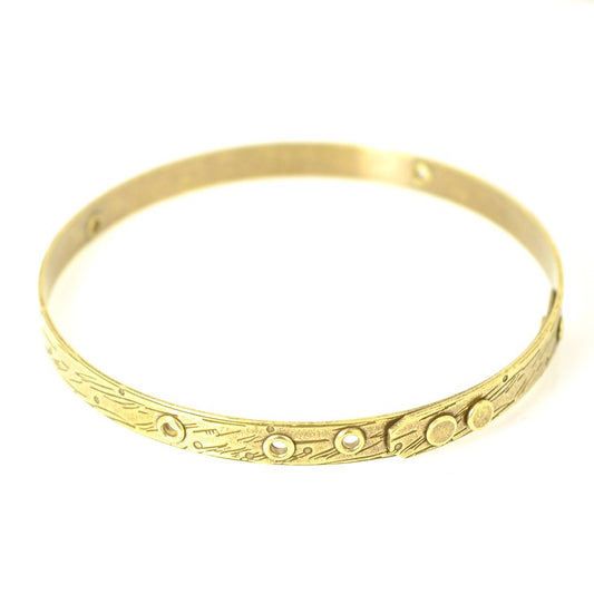 Bracelet Blank - Patterned and Riveted Bangle - Brass Oxide