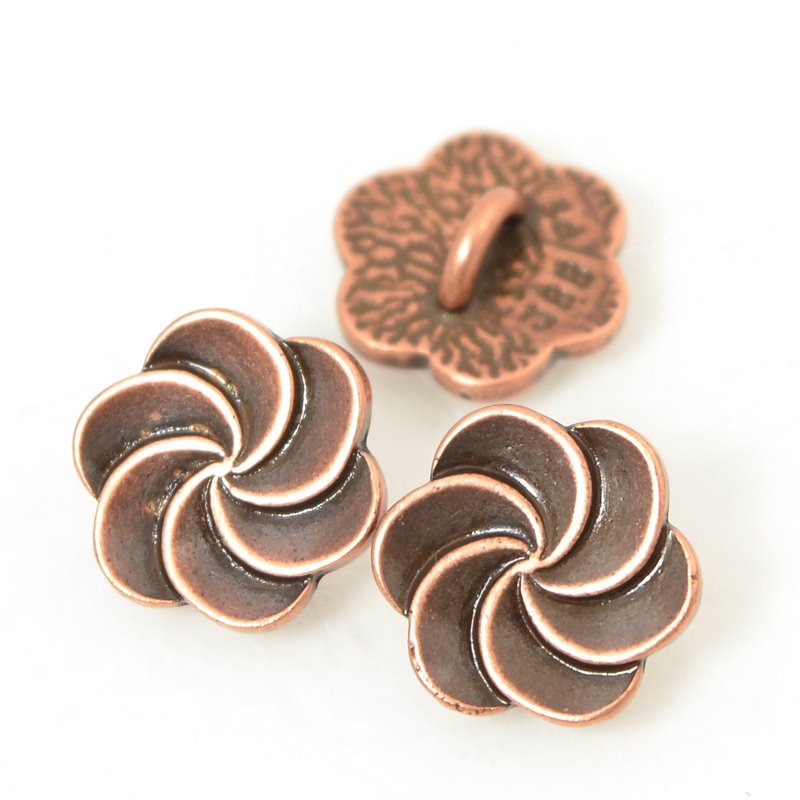 Metal Buttons -  Plumeria Swirl - Antiqued Copper