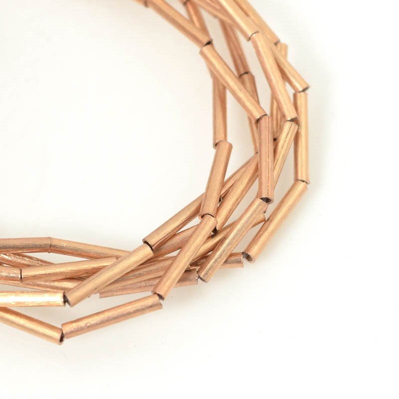 Metal Beads - 15mm Skinny Tubes - Copper Rose-Gold (strand)