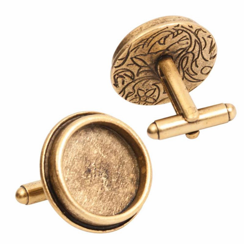 Findings - Cuff Links - ID 16.6mm - Traditional Round - Antique Gold (pair)